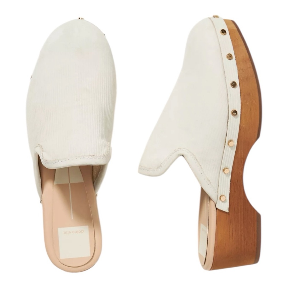New Dolce Vita Closen Cream Gold Studded Block Heel Mules Clog Size 9.5M